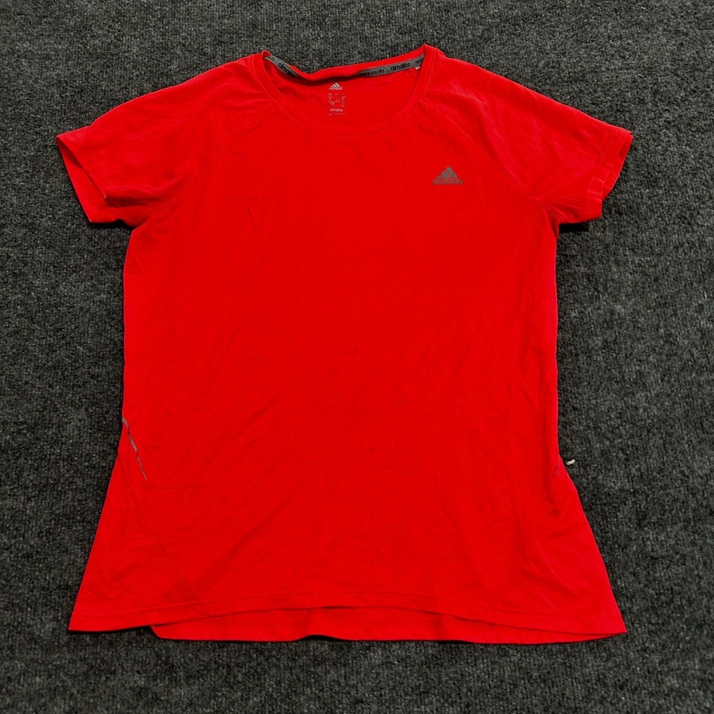 Adidas Athletic Shirt Womens Size L Red Climalite Short Sleeve Breathable Gym